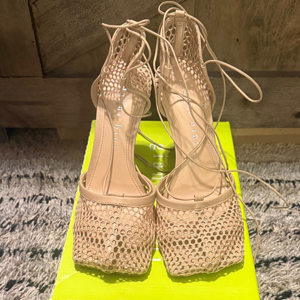 Gianni Bini Nude Lace-Up Heels